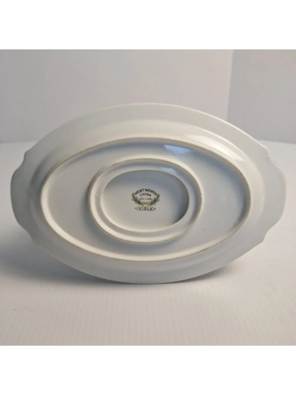 VTG WENTWORTH CHINA JAPAN PURPLE FLORAL GOLD TRIM GRAVY BOAT ATTACHED UNDERPLATE